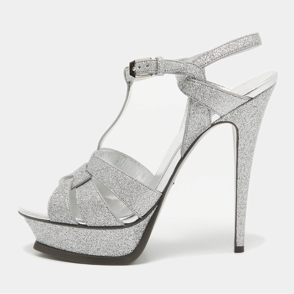YSL silver glitter tribute pumps 39 size 9